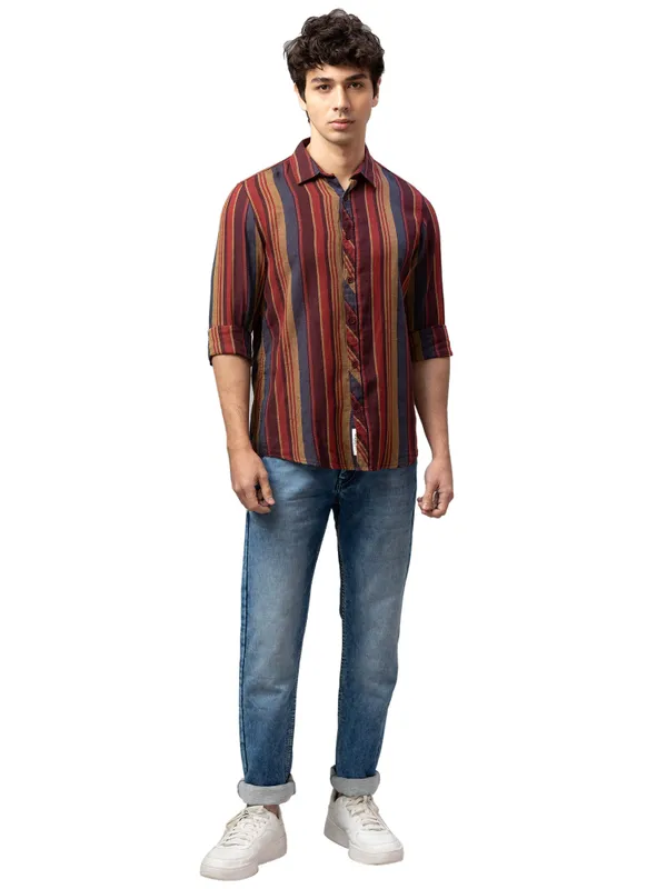 Being Human Slim Fit Men Collared Shirts-Rust