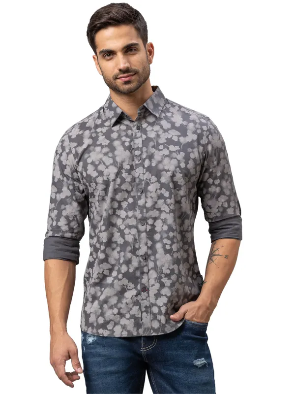 Being Human Slim Fit Men Collared Shirts-Charcoal