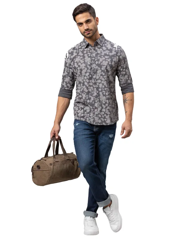 Being Human Slim Fit Men Collared Shirts-Charcoal