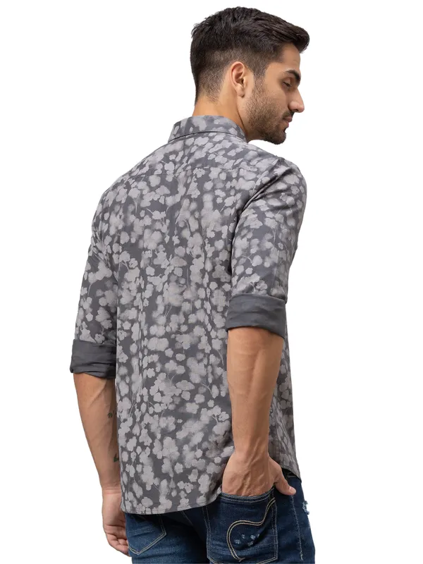 Being Human Slim Fit Men Collared Shirts-Charcoal