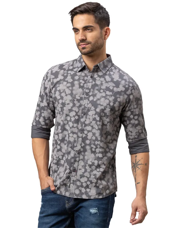 Being Human Slim Fit Men Collared Shirts-Charcoal