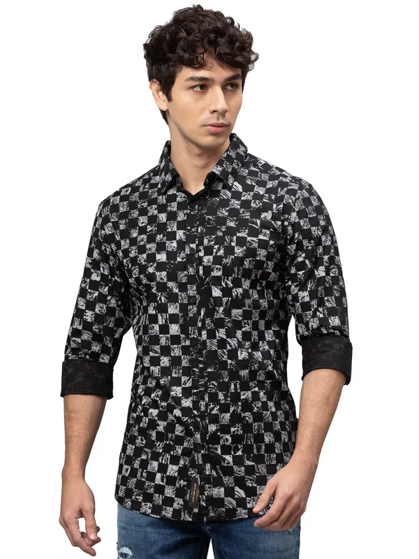 Being Human Slim Fit Men Collared Shirts-Black