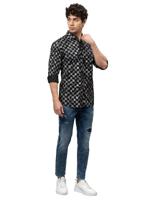 Being Human Slim Fit Men Collared Shirts-Black