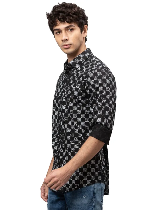 Being Human Slim Fit Men Collared Shirts-Black