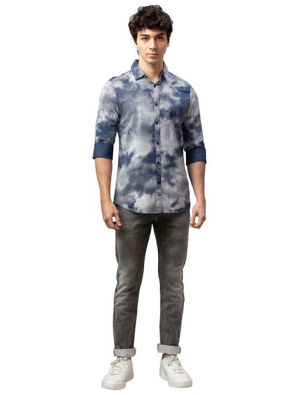 Being Human Slim Fit Men Collared Shirts-Oceanblue