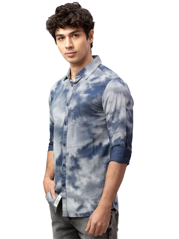 Being Human Slim Fit Men Collared Shirts-Oceanblue