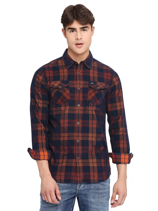 Being Human Clothing Men Slim Fit Collared Shirts-Rust
