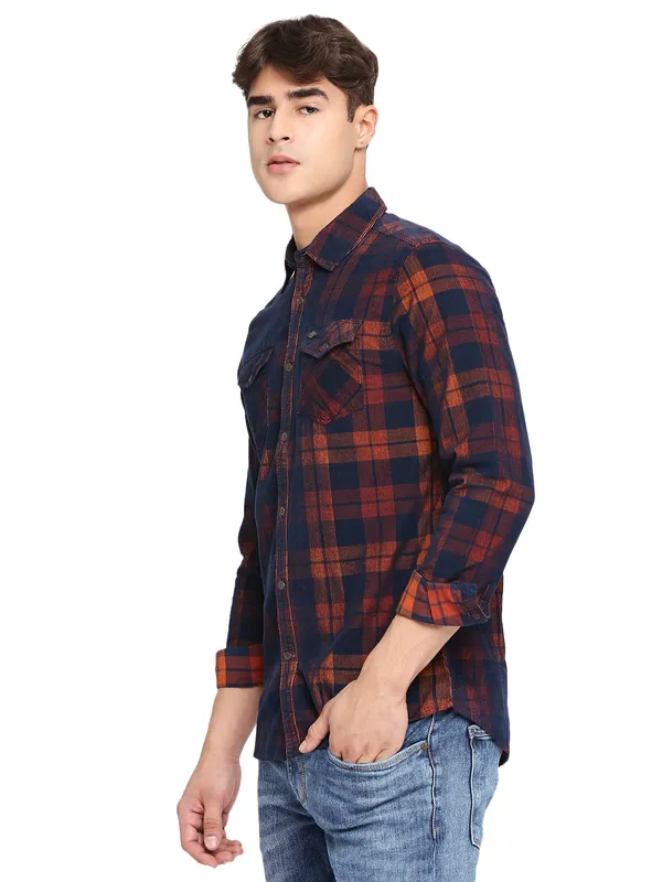 Being Human Clothing Men Slim Fit Collared Shirts-Rust