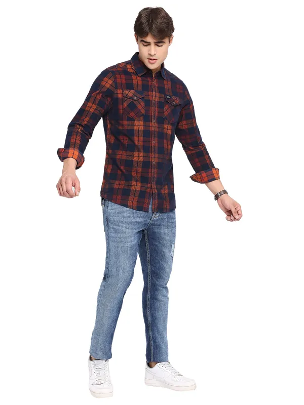 Being Human Clothing Men Slim Fit Collared Shirts-Rust