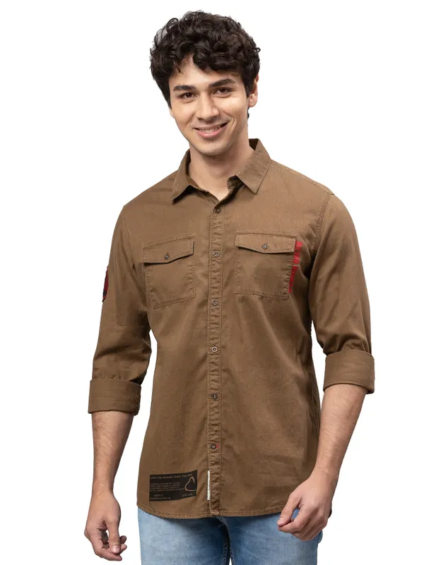 Being Human Slim Fit Men Collared Shirts-Khaki