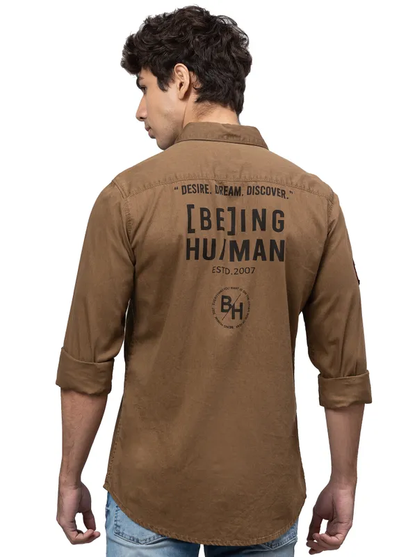 Being Human Slim Fit Men Collared Shirts-Khaki