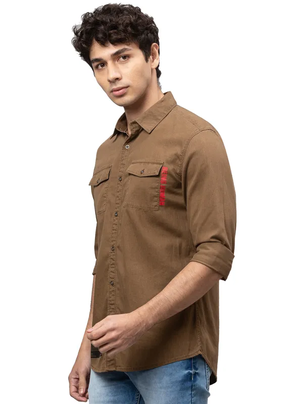 Being Human Slim Fit Men Collared Shirts-Khaki