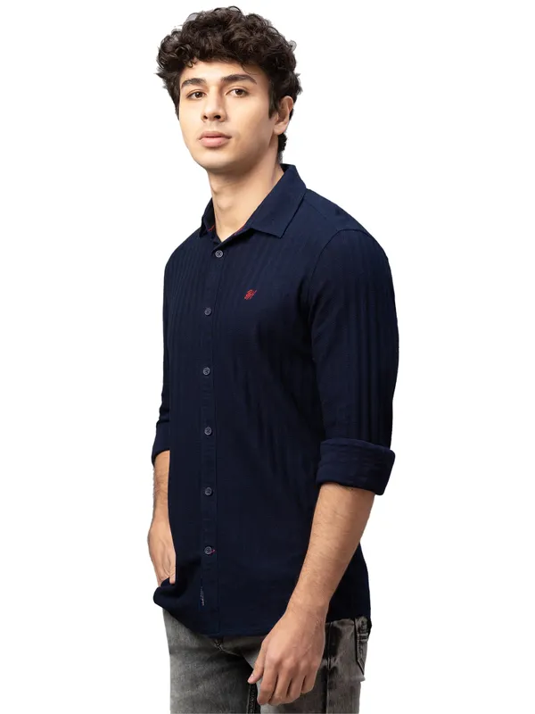 Being Human Slim Fit Men Collared Shirts-Navy