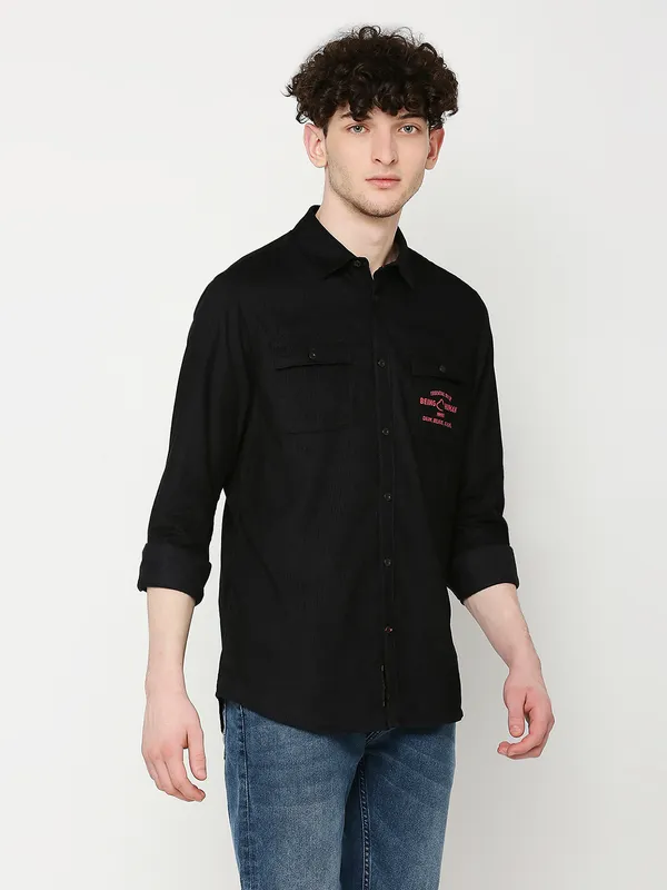 Being Human Clothing Men Slim Fit Collared Shirts-Black