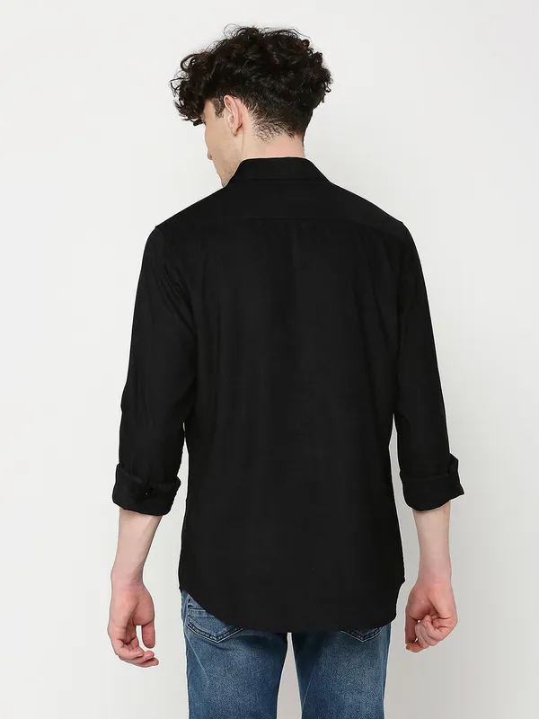 Being Human Clothing Men Slim Fit Collared Shirts-Black