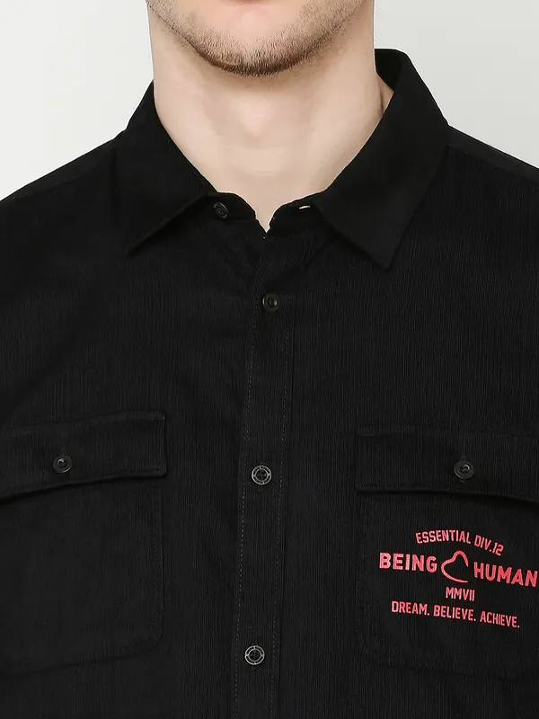 Being Human Clothing Men Slim Fit Collared Shirts-Black