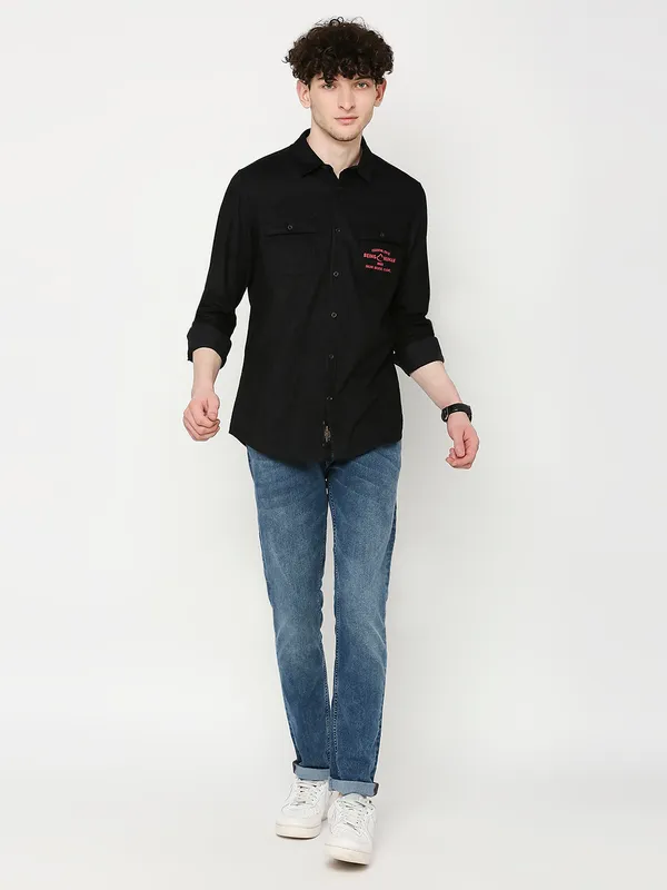 Being Human Clothing Men Slim Fit Collared Shirts-Black