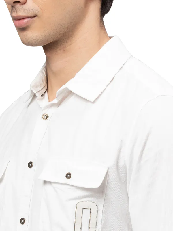 Being Human Clothing Men Slim Fit Collared Shirts-White