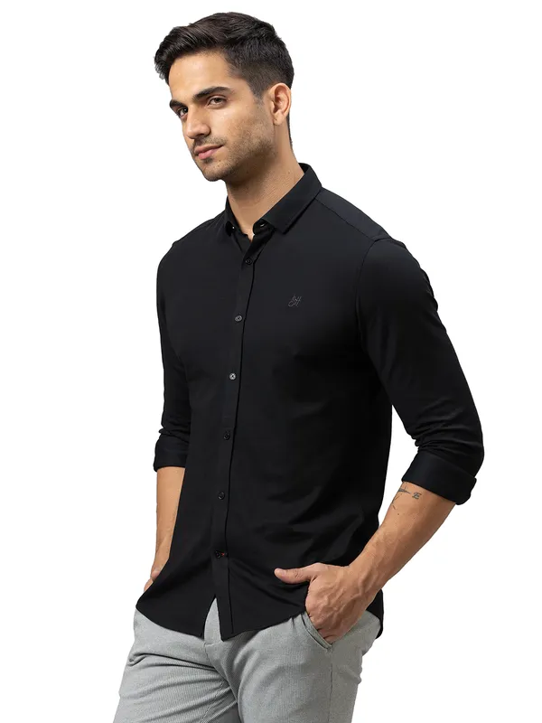 Being Human Super Slim Fit Men Collared Shirts-Black