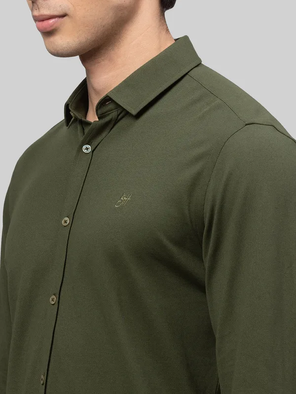 Being Human Super Slim Fit Men Collared Shirts-Bottlegreen