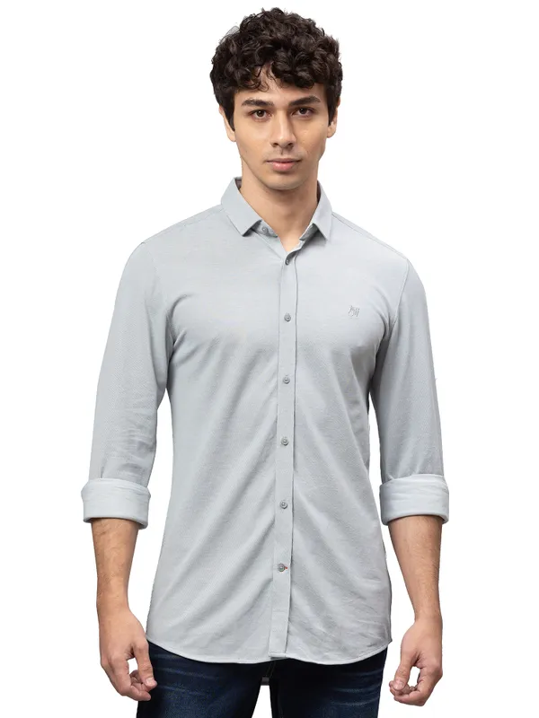 Being Human Super Slim Fit Men Collared Shirts-Grey