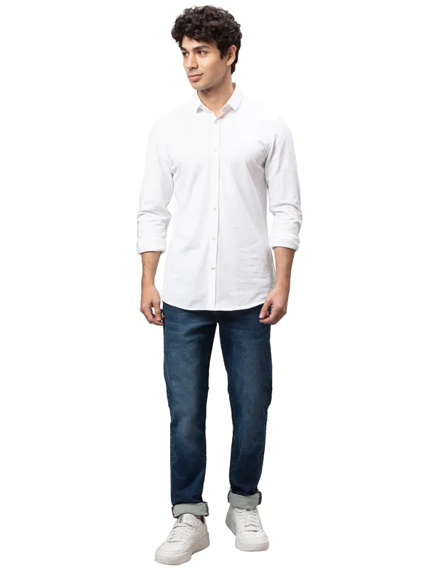 Being Human Super Slim Fit Men Collared Shirts-White