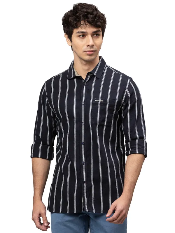 Being Human Slim Fit Men Collared Shirts-Black