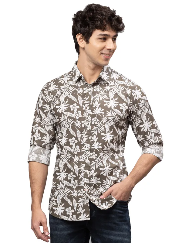 Being Human Clothing Men Slim Fit Collared Shirts-Olive