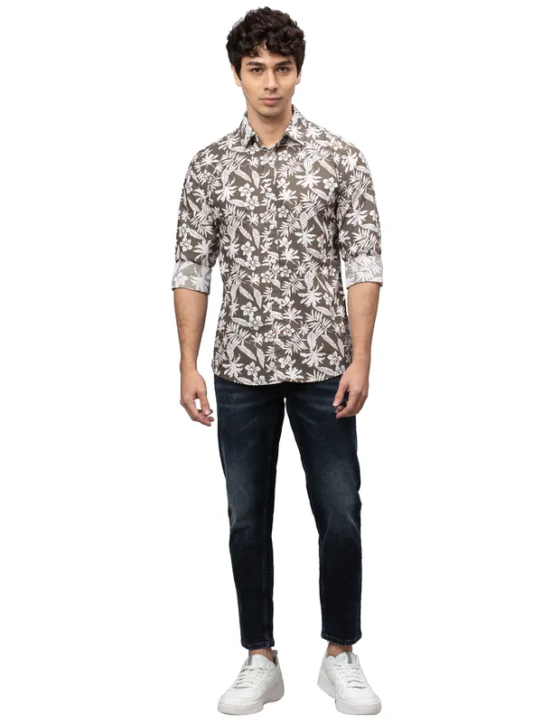 Being Human Clothing Men Slim Fit Collared Shirts-Olive