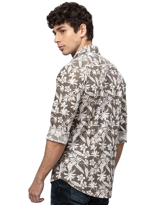 Being Human Clothing Men Slim Fit Collared Shirts-Olive