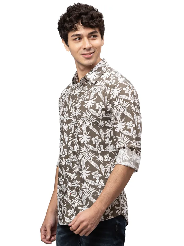 Being Human Clothing Men Slim Fit Collared Shirts-Olive
