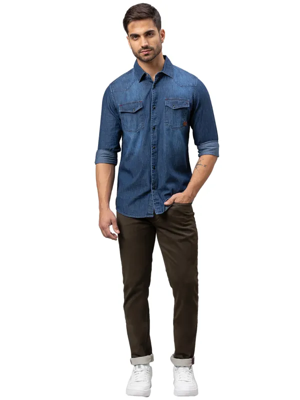 Being Human Clothing Men Slim Fit Collared Shirts-Blue