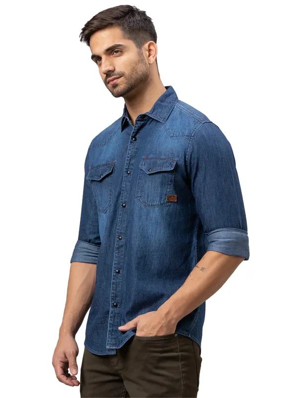 Being Human Clothing Men Slim Fit Collared Shirts-Blue
