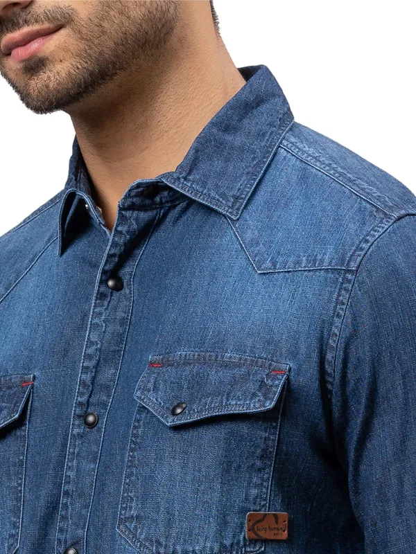 Being Human Clothing Men Slim Fit Collared Shirts-Blue