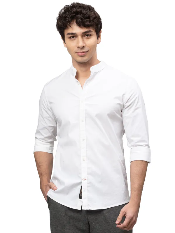 Being Human Clothing Men Slim Fit Collared Shirts-White