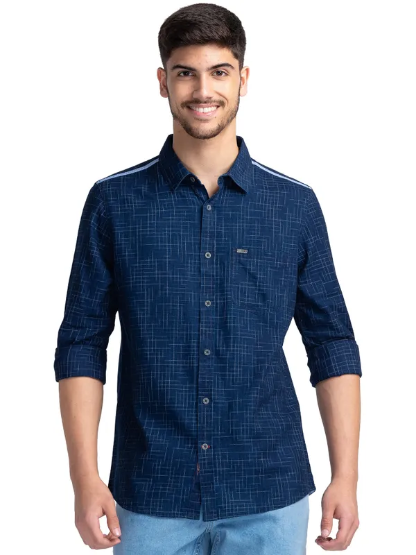 Being Human Slim Fit Men Collared Shirts-Navy