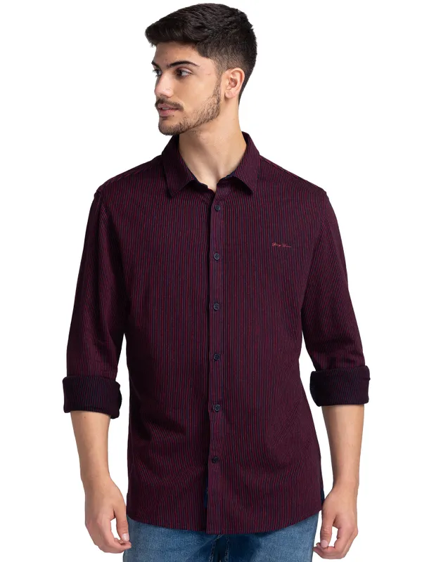 Being Human Clothing Men Slim Fit Collared Shirts-Navy/Red