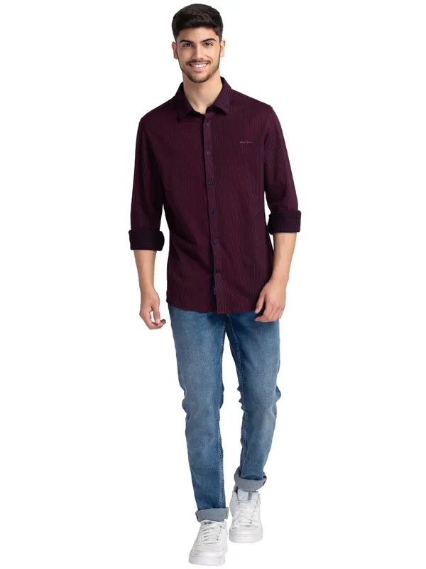 Being Human Clothing Men Slim Fit Collared Shirts-Navy/Red