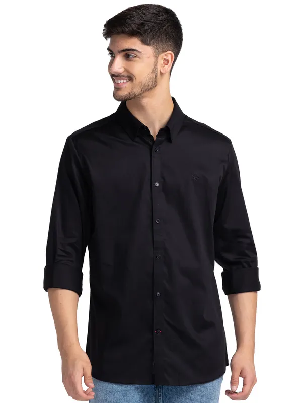 Being Human Slim Fit Men Collared Shirts-Black