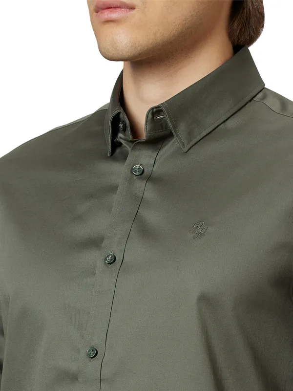 Being Human Slim Fit Men Collared Shirts-Green