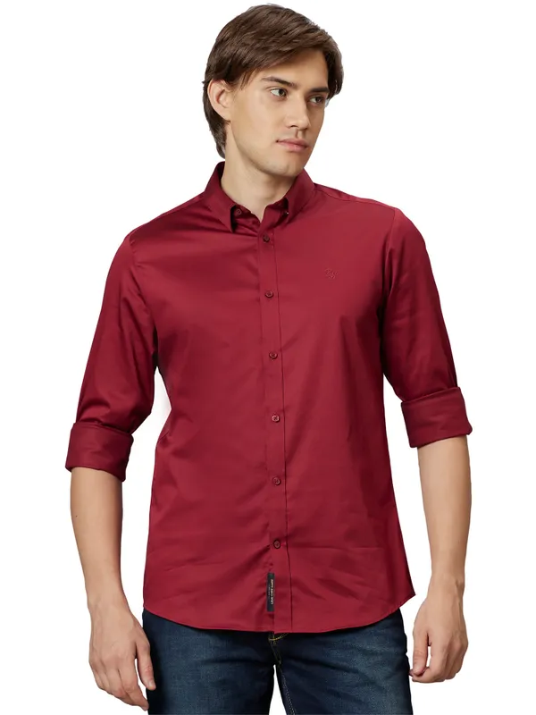 Being Human Slim Fit Men Collared Shirts-Pomegranate