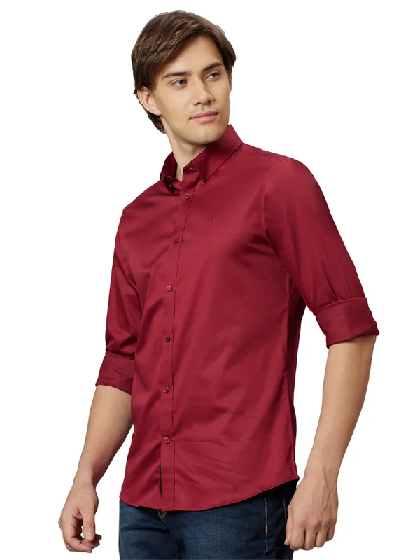 Being Human Slim Fit Men Collared Shirts-Pomegranate