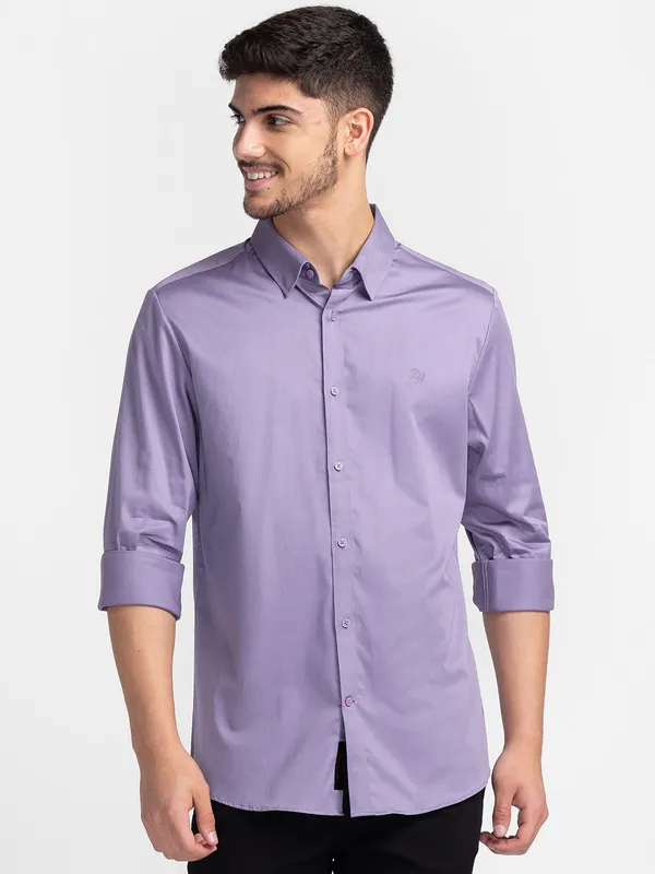 Being Human Slim Fit Men Collared Shirts-Purple