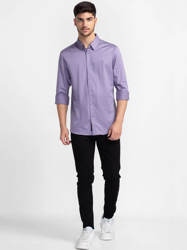Being Human Slim Fit Men Collared Shirts-Purple