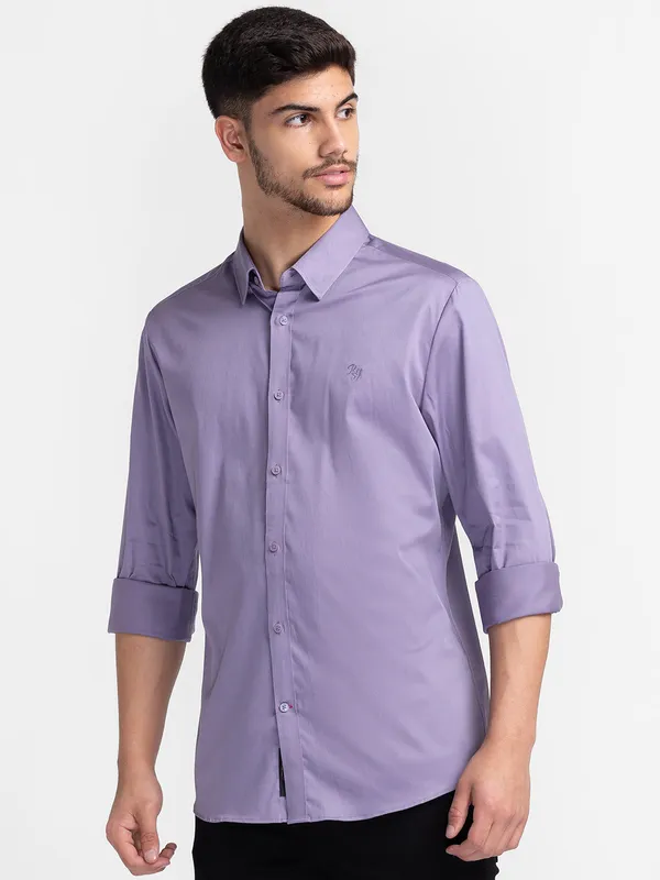 Being Human Slim Fit Men Collared Shirts-Purple