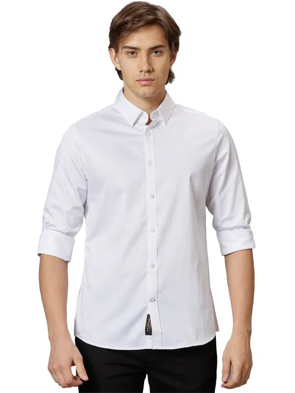 Being Human Slim Fit Men Collared Shirts-White