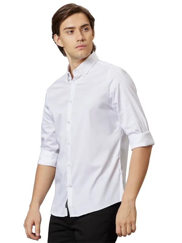 Being Human Slim Fit Men Collared Shirts-White