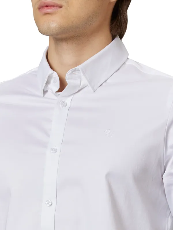 Being Human Slim Fit Men Collared Shirts-White