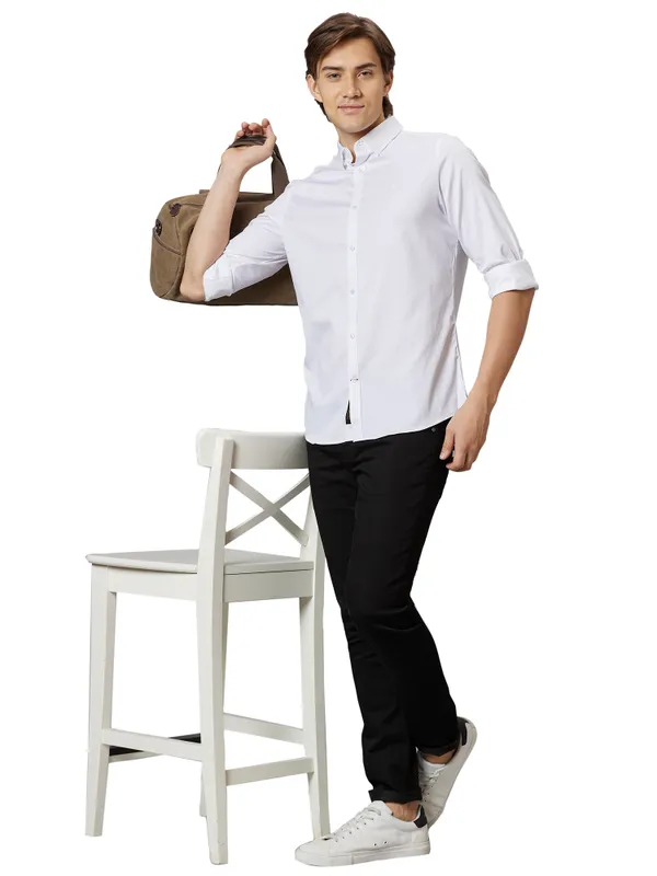 Being Human Slim Fit Men Collared Shirts-White