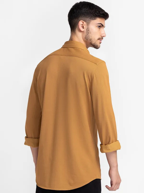 Being Human Slim Fit Men Collared Shirts-Camel